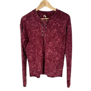 Mudd XS Red Long Sleeve Washed Out Lace Up Top Size XS